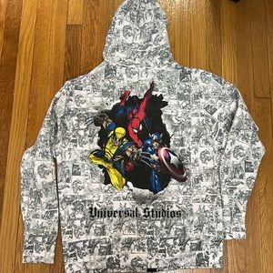 Marvel Universal Studios Zip Up Unisex Hooded Jacket size XL comic strip. AOP